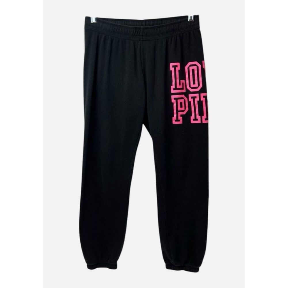 PINK Victoria's Secret Love Pink Black Jogger Sweatpants Y2K Varsity Graphic XS